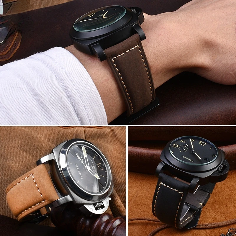 Men's Genuine Leather Watchband - Frosted Cowhide Strap in Various Sizes