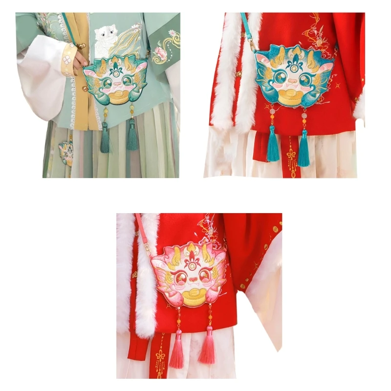 Crossbody Bag for Girl Women Kid Embroidery Hanfu Bag Vintage Shoulder Bag E74B