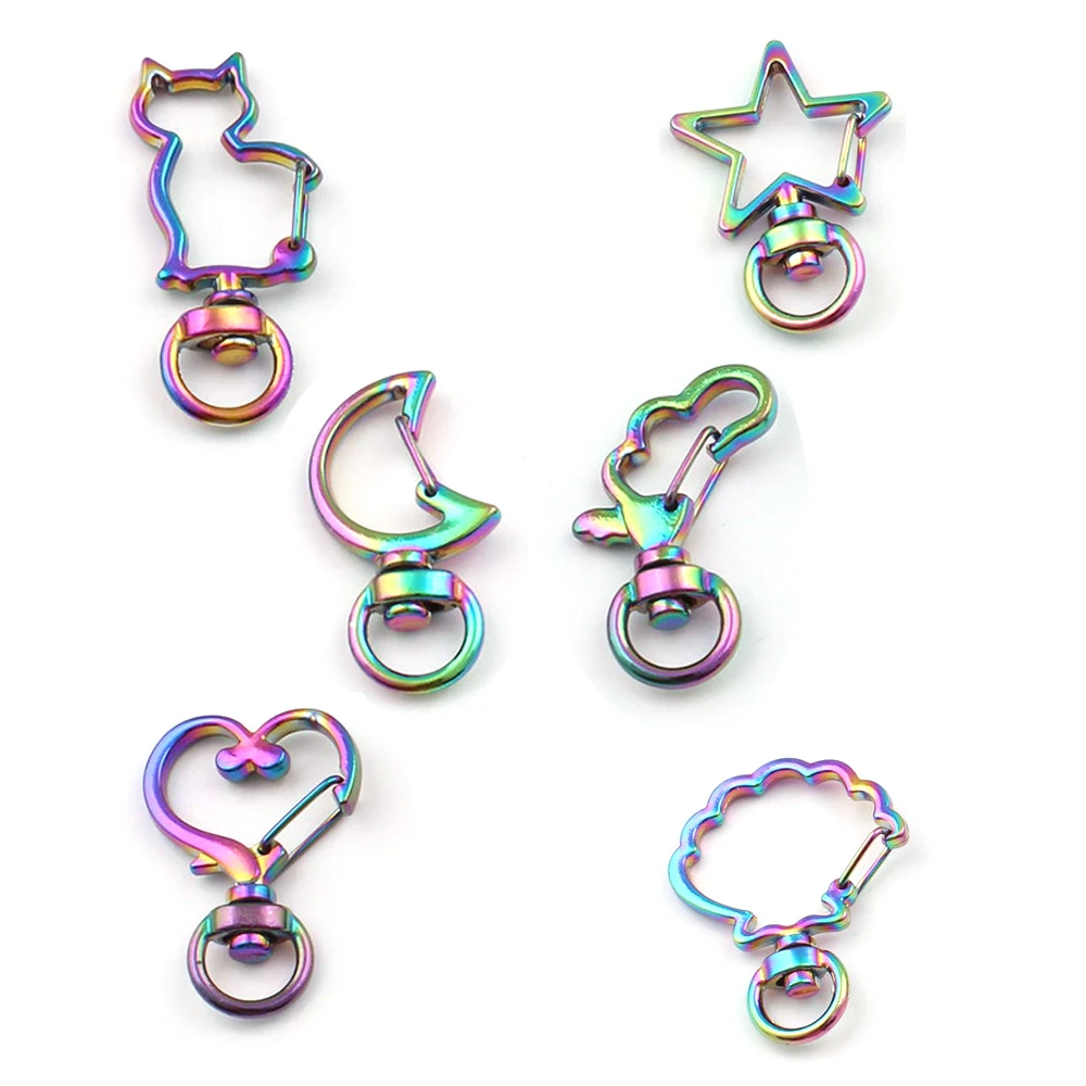 

36 PCS Rainbow Lobster Swivel Clasp Star Cat Heart Moon Trigger Snap Hook for Key Chain Bags