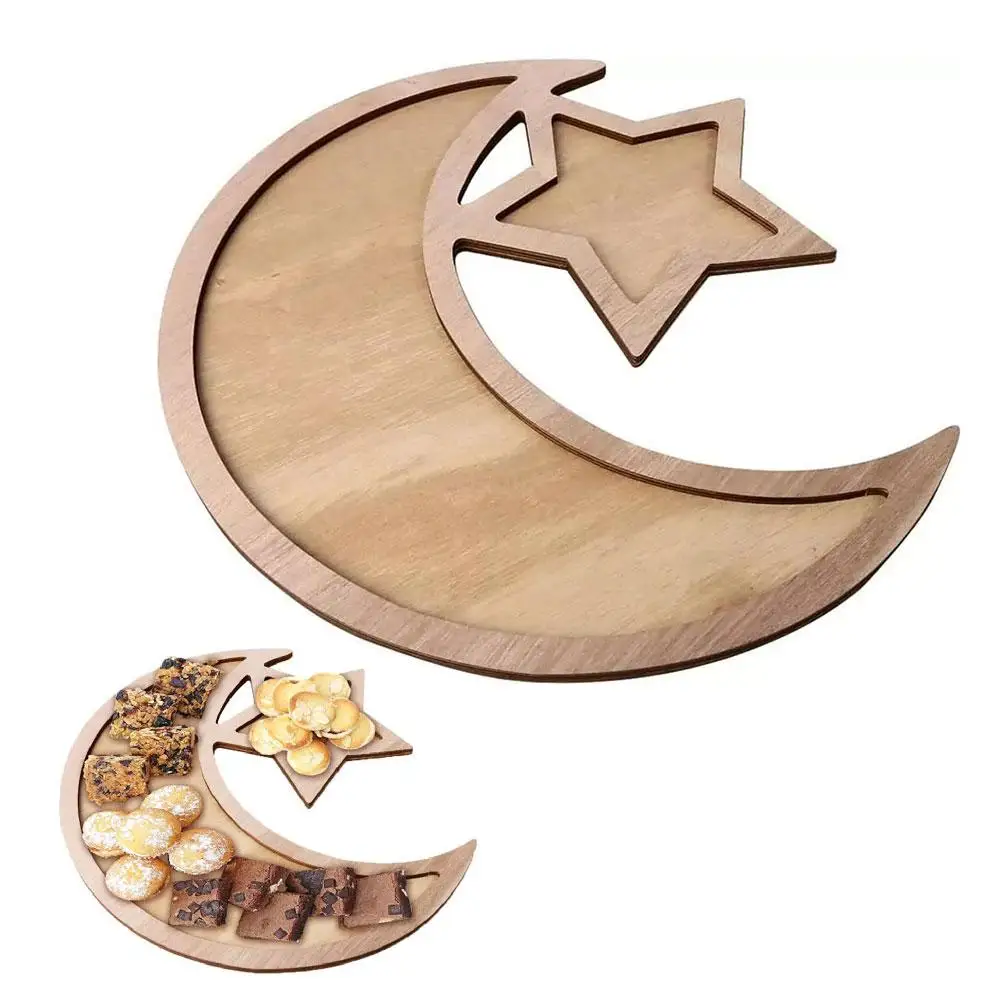 Eid Mubarak Serving Trays - 2025 Ramadan Wooden Trays, & Star Islamic Decor, Moon Gifts Home Plates, Eid Dessert M6N7 3