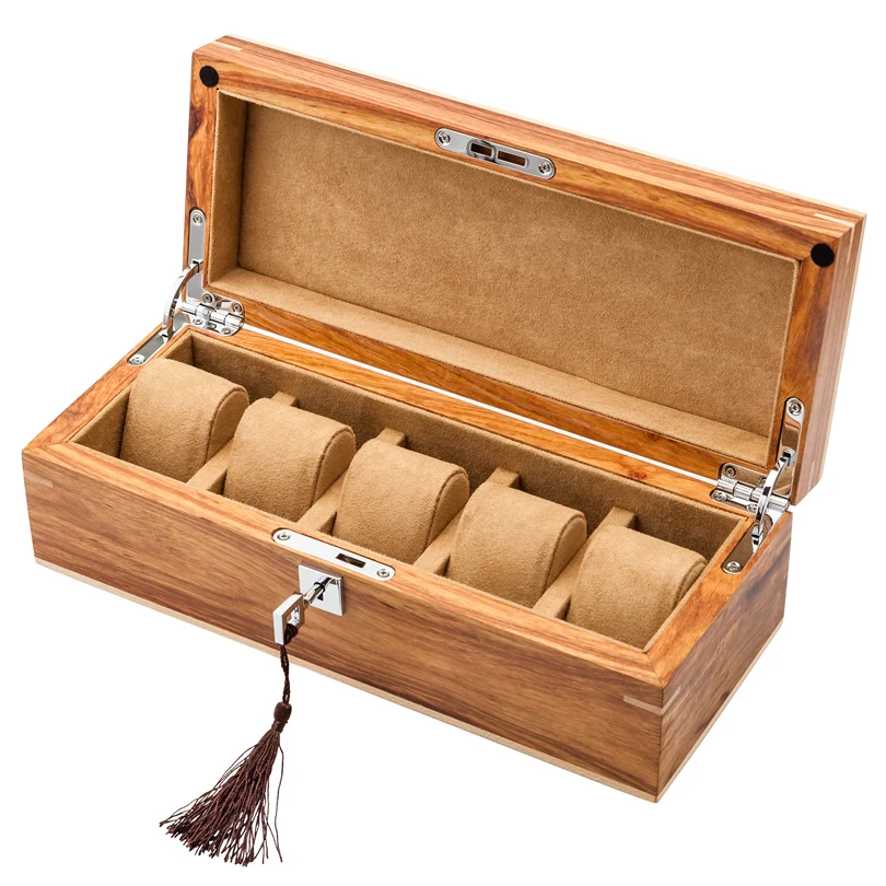 2023 New Solid Wood Watch Storage Boxes Case YELLOW Watch Organizer With Lock Luxury Wristwatch Case Holder