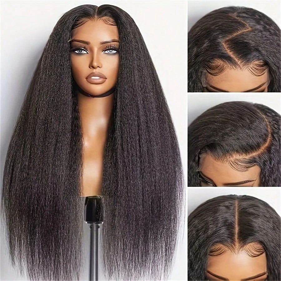 13x4 Kinky Straight HD Lace Front Human Hair Wigs kinky Straight 360 Full Lace Frontal Wigs For Women Pre Plucked 250 Density 4