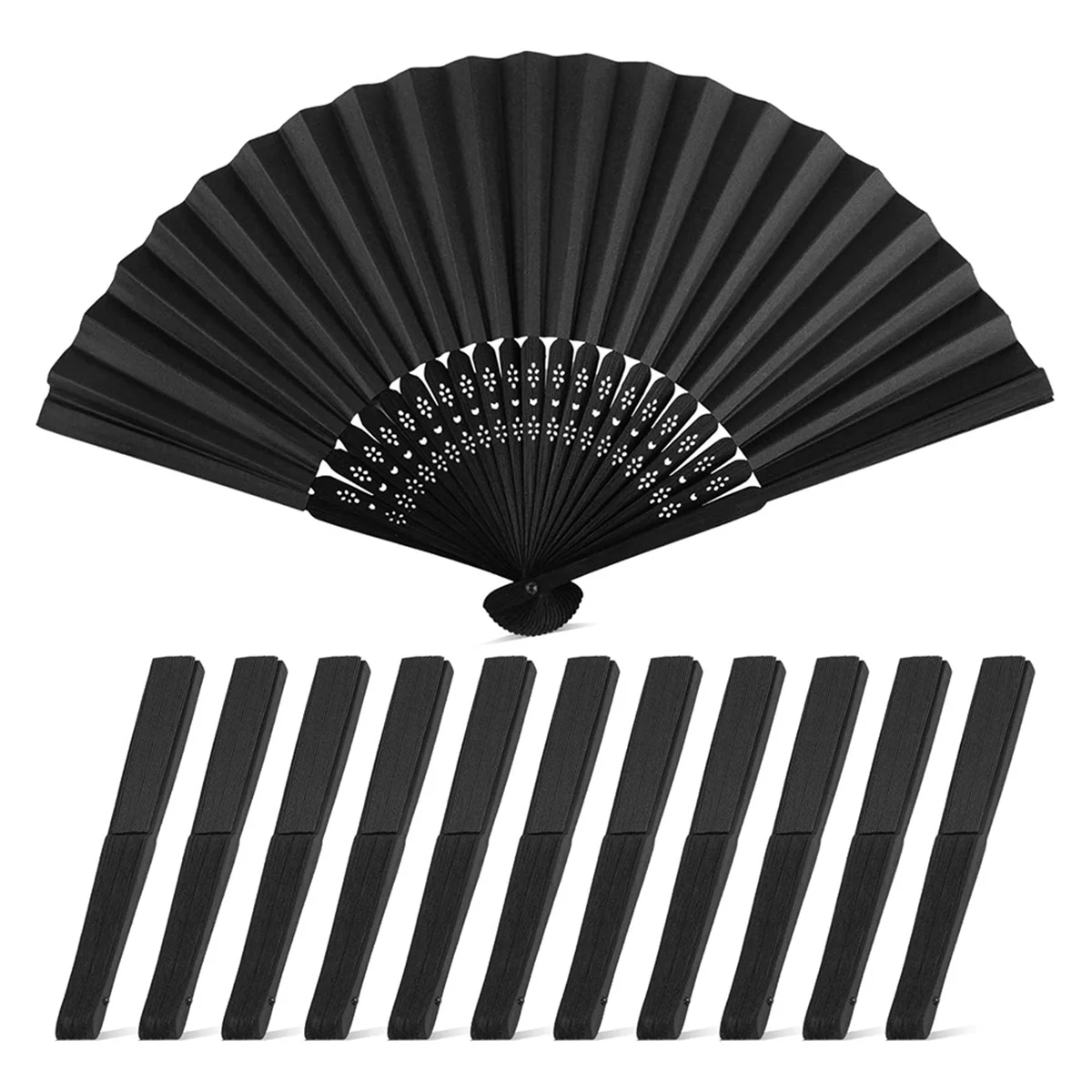 SEMOIC Decorative Hand Fan Foldable, 12PCS Black Folding Line Dance Popping Paper Fans Handheld Chinese Style Crafts