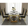 Luxury Dining Table Set, 72 Inch U-Base Modern Dining Room Table with 6 Black Velvet Upholstered Dining Room Chairs, Dinning Set 3