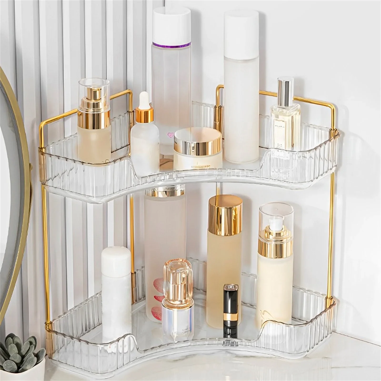 

Corner Bathroom Countertop Organizer 2 Tier Corner Countertop Storage Clear Corner Vanity Tray Triangular Space Saving