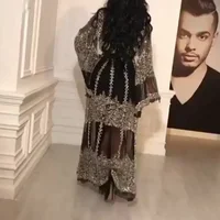 Robe musulmane de luxe pour femmes, abaya Dubaï, robe maxi noire, paillettes de haute qualité, broderie en dentelle, ramadan, caftan, islam, kimono 4