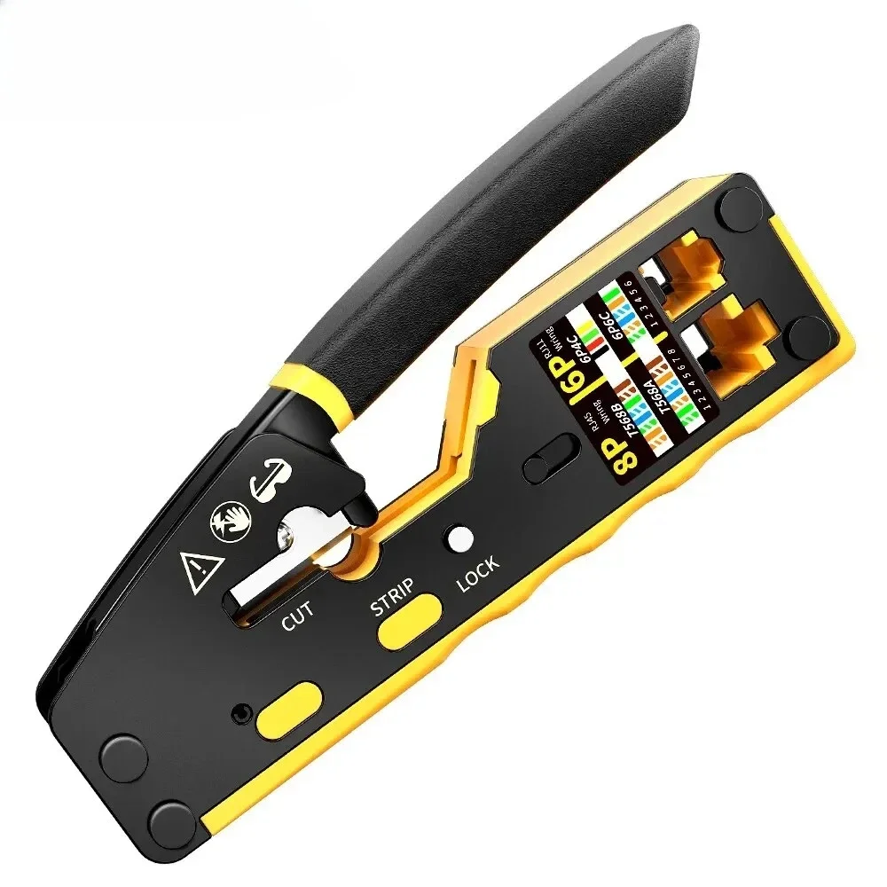 Network Crimper EZ-Type RJ45 3-in-1 Crimp/Cut/Strip Lan CAT8/7/6A/6/5E (STP/UTP) & RJ11/12 Tel Modular Cable (AM-6088)