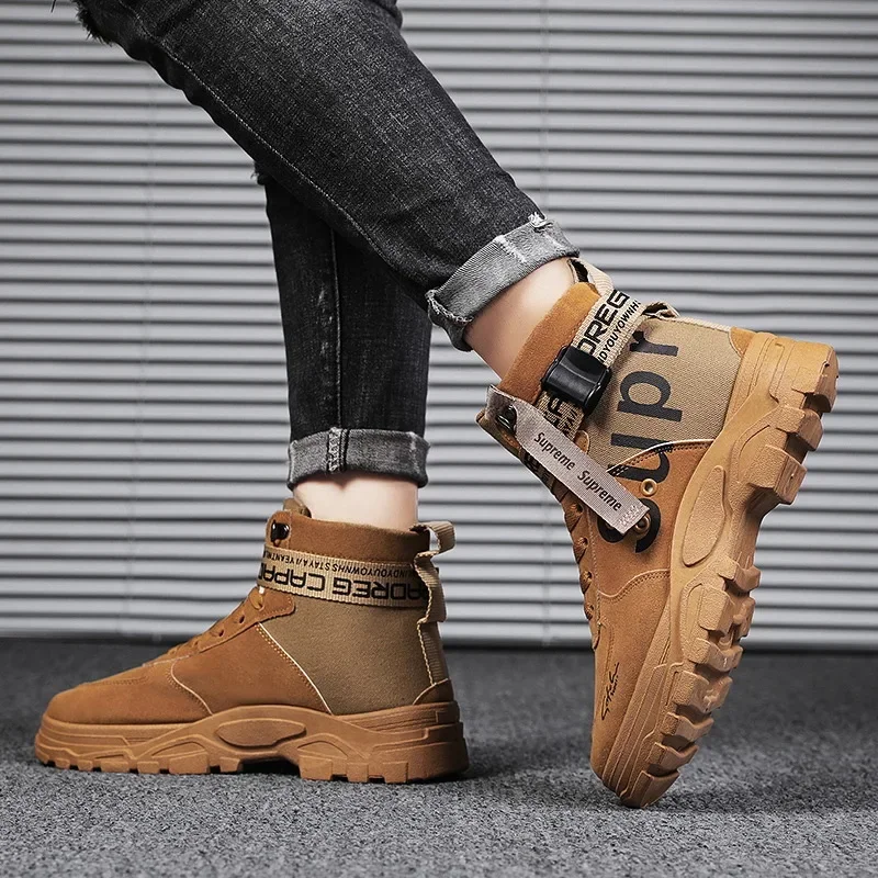 Fashion Men's Boots High-top Tooling Men's Ankle Boots designer Motorcycle Boots comfortable Leather Shoes Male Big Size 39-46 4