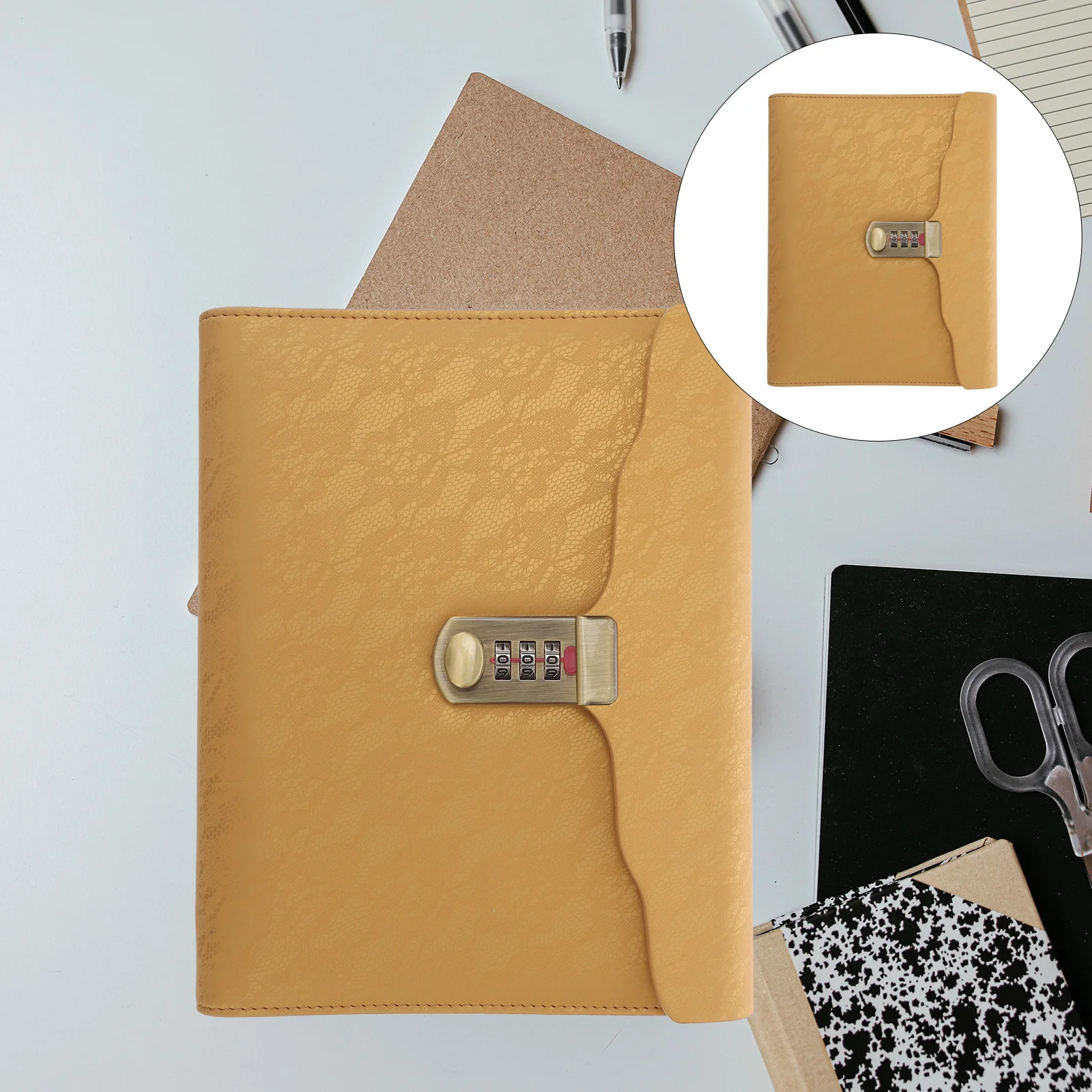 Notebook Personal Secret Locking Diary Retro Privacy Journals Binder White Paper Imitation PU Memo A5 Notepad Office