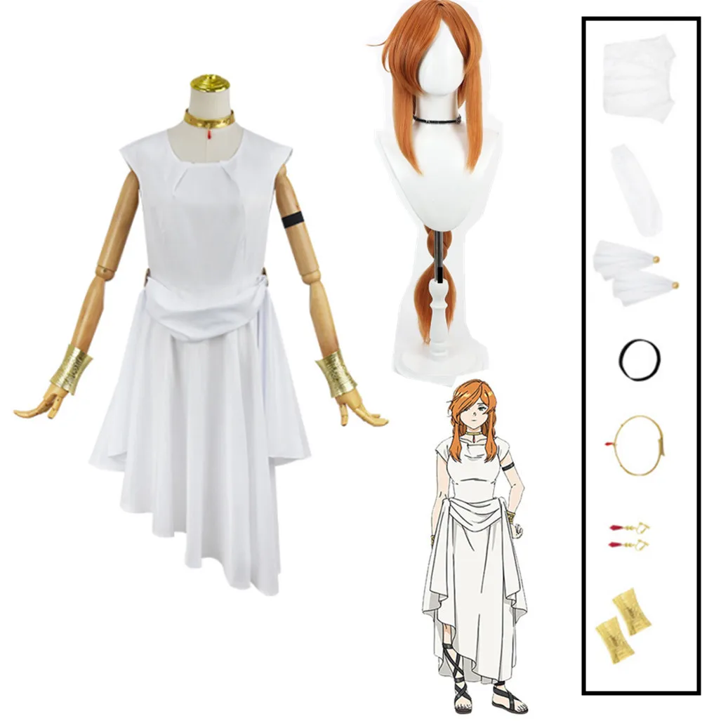 

Flamme Cosplay Fantasy Anime Sousou Of Frieren Disguise Costume Adult Women White Dress Necklace Halloween Roleplay Clothes