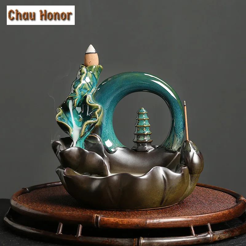 Creative Decorations Zen Lotus Leaf Meditation Buddha Hand Lotus Moon Pagoda Backflow Incense Burner Candle Holders Home Decor