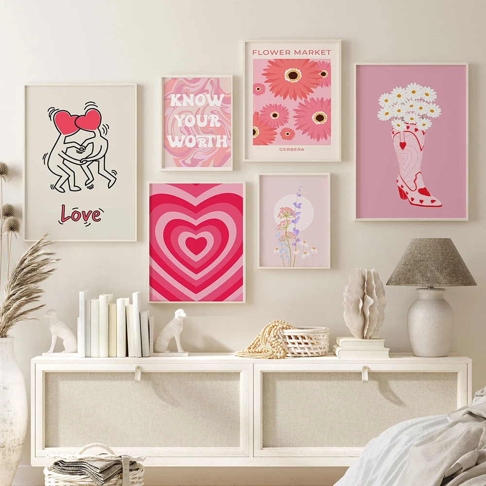 Aesthetic Prints Wall Decor Pink Canvas Painting Room Pictures Wall