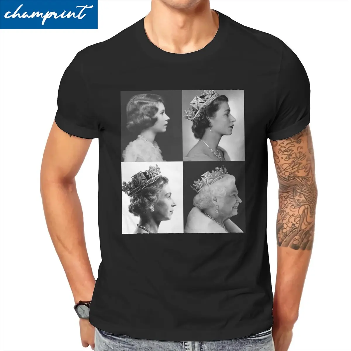 Novelty Queen Elizabeth Ii Rip Tshirts Men Round Collar Cotton T