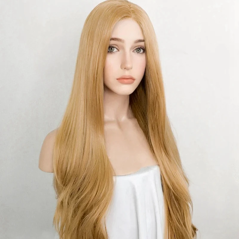 Lace Front Wig Lace Wig Glueless Golden Blonde Synthetic for Women