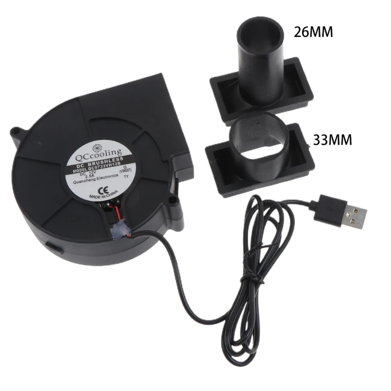 

USB 5V 97x33mm High Air Volume Cooling Blower with Air Duct for Barbecue Picnics Camping Fire-starter Cooking Tool