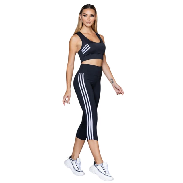 Legging Corsário com Bolsos Capri Listras Legging Poliamida PINA