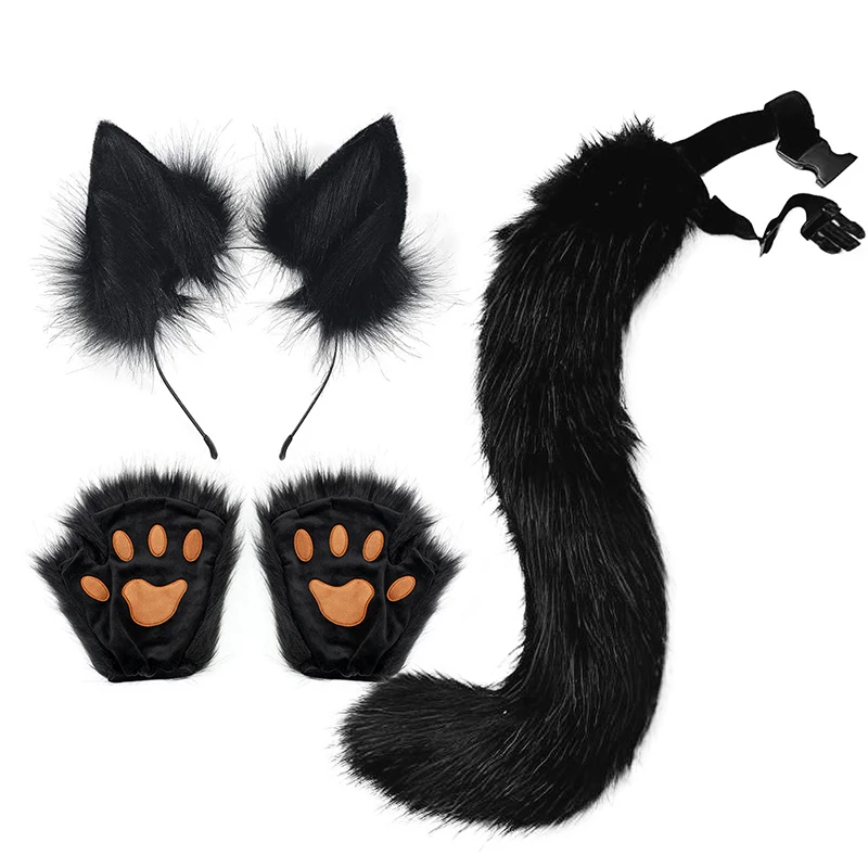 Anime Cosplay Accessories Anime Cosplay Tails Anime Cosplay Props Halloween Party Fox Tail Fox Ears Set Plus Cute Paw Gloves Cosplay Animation Exhibition Character Handmade Plush Props