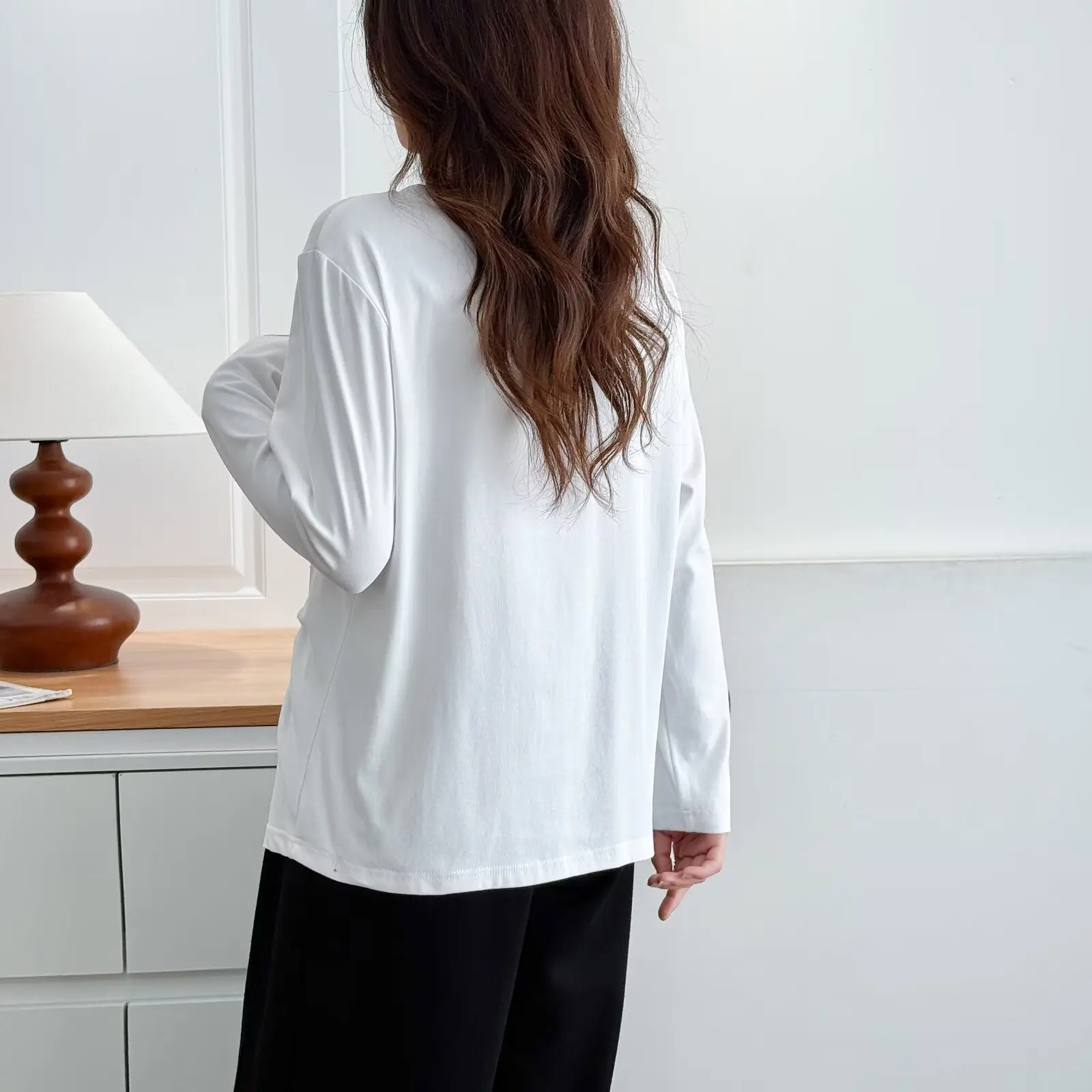 Fashion Plus Size Women's T-Shirt New Autumn Style Fold Waist And Slit Solid Color Long Sleeve O-Neck Tops 2522