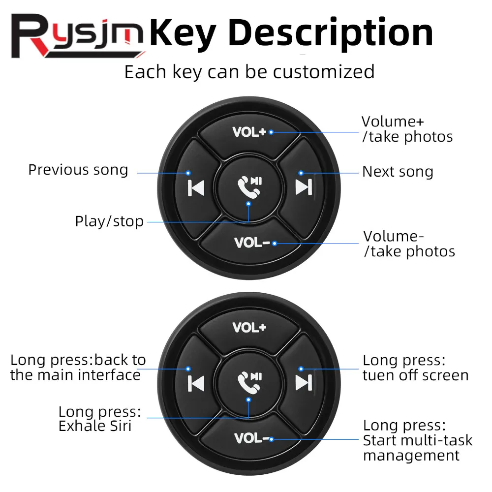 New 5 Keys Wireless Media Button Remote Controller Car Bike Steering Wheel MP3 Music Play For IOS Android Phone Tablet