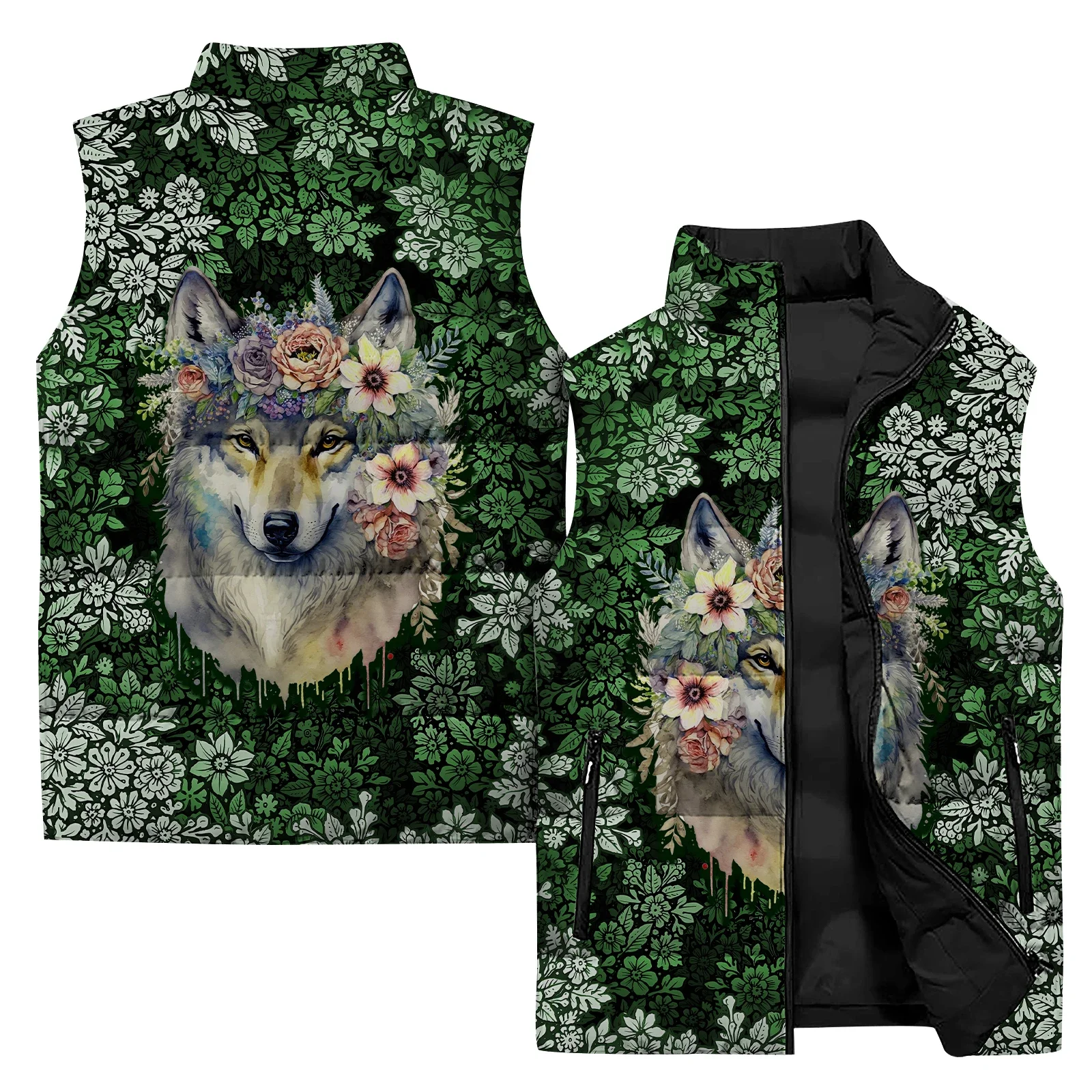 thumbnail image 1 of Chaleco de algodón informal de invierno para hombre, ropa, chaquetas, chaleco con estampado de tigre y lobo dientes de sable, chalecos resistentes al viento y al frío para hombre, abrigos para hombre, 1 of 5