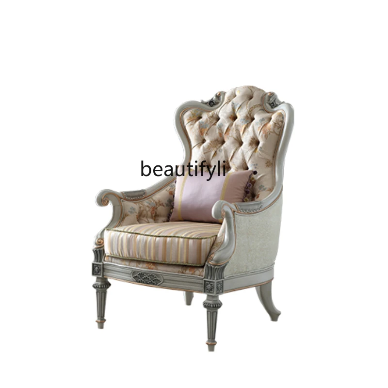 

French Furniture European Style Pull Buckle Leisure Sofa Villa Living Room Fabric Craft Leisure Chair Chair