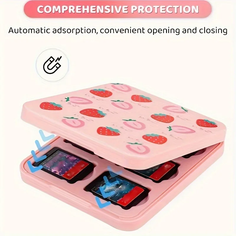 닌텐도 핑크 스트로베리 카드 케이스 - SWITCH 2, OLED/NS 게임 카드 보호, 12카드 보관함