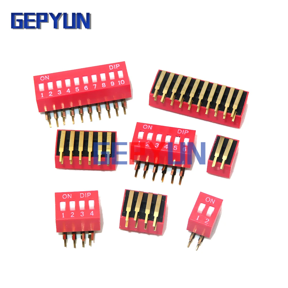 5 Pz Dip Switch 2.54Mm Da-02 1/2/3/4/5/6/8/10P Quadrante Orizzontale 90 Gradi Plug-In Inserto Laterale Interruttore A Pedale Piegato Nuovo