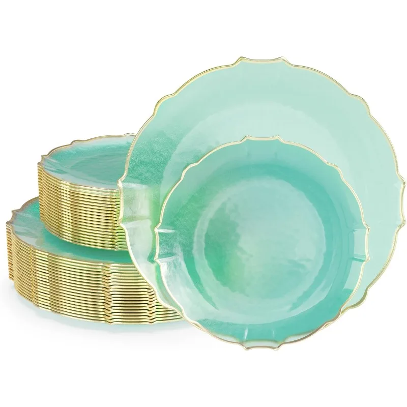 80 Piece Plastic Disposable Plates Set For 40 Guests 40 X 7.5 Dessert Plates & X 10 Thin Delicate Fancy Plastic