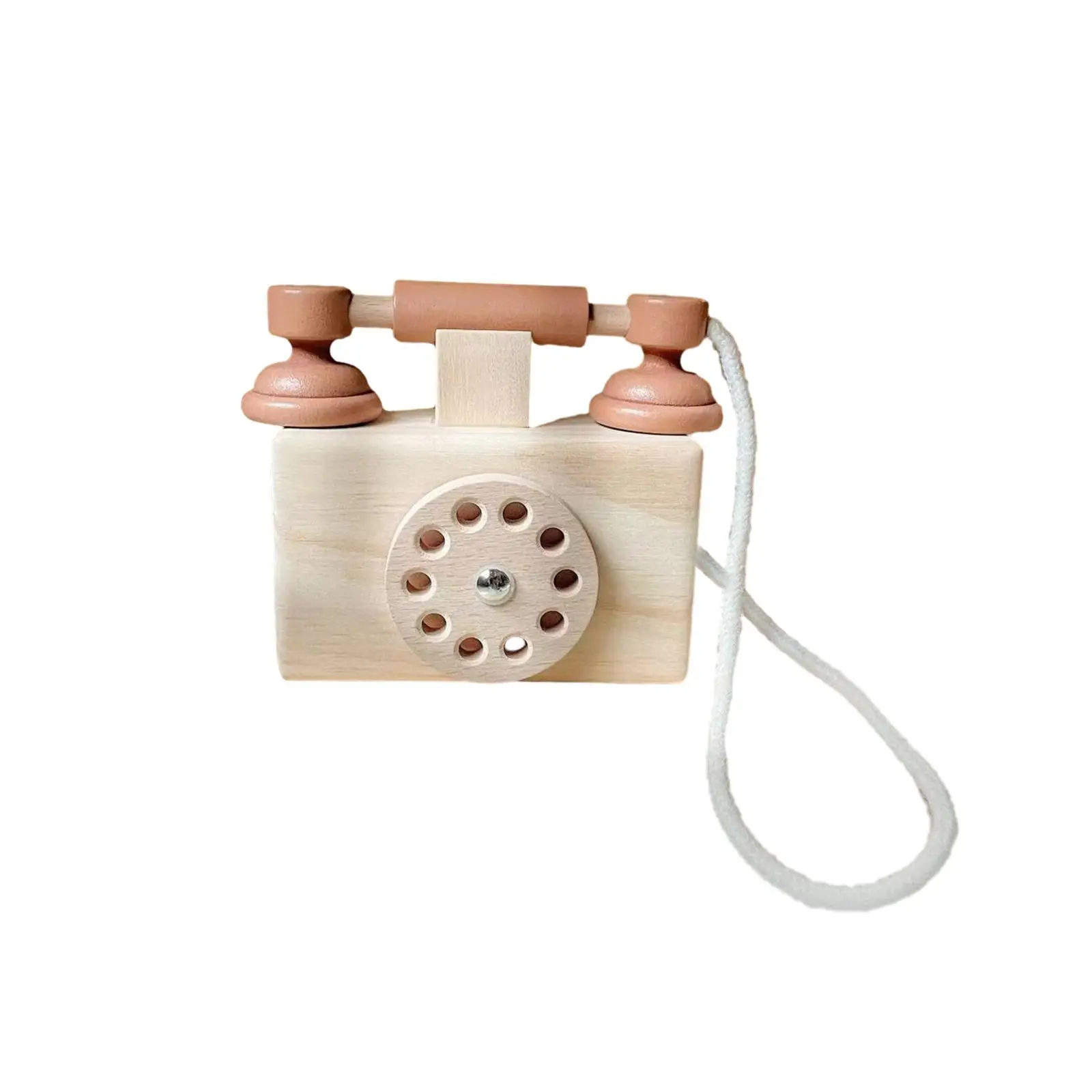 

Wooden Phone Toy Pretend Play Realistic Dial Telephone for Brain Development Learning Toy Basic Life Skill Preschool Activities