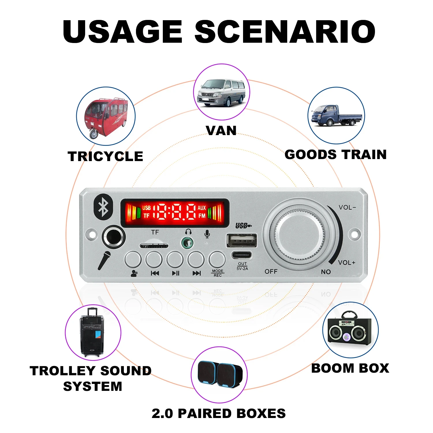 12V-24V 80W Amplifier Bluetooth MP3 WMA APE Decoder Board Handsfree Car Audio Microphone USB TF FM Radio DIY Mp3 Music Player