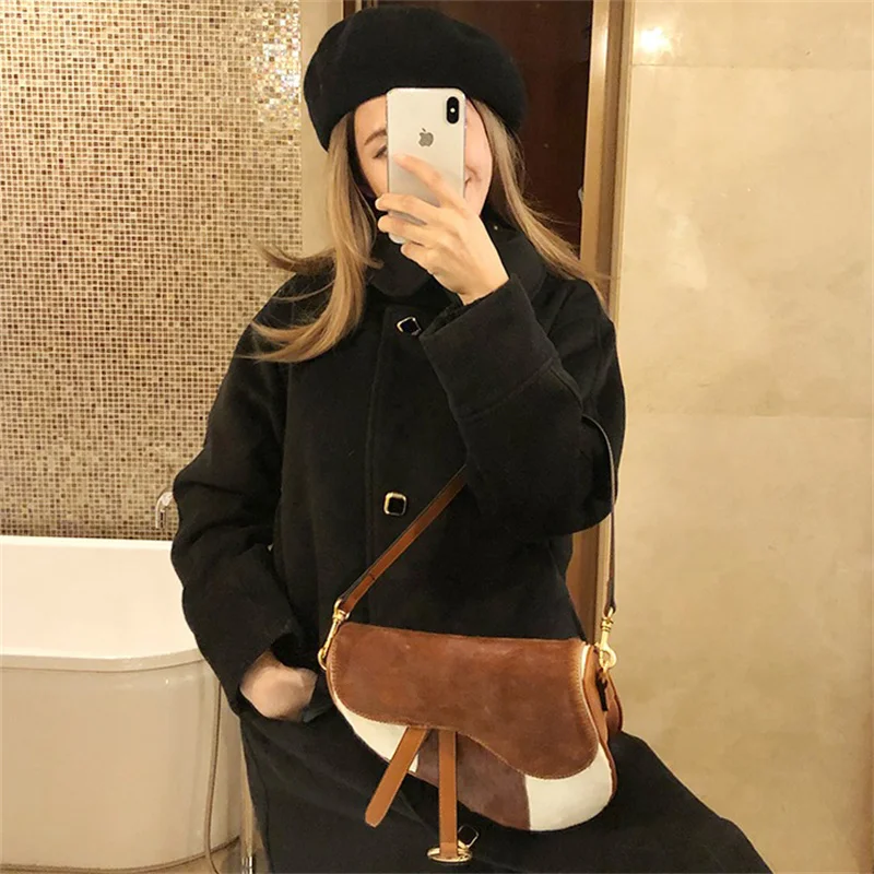 Saddle-shaped Women's Luxury Leather Bag Horse Leather Material High Quality Crossbody Bag Fashion Popular Saddle Bag