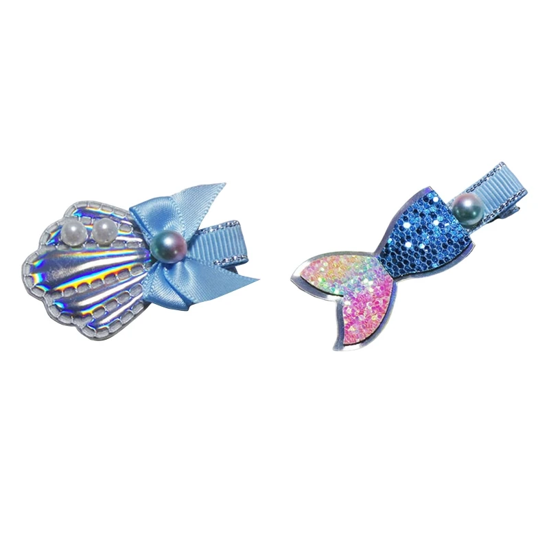 

Cartoon Child Hairpin Blue Barrette Mermaid Tail Hairpins Hair Clip with Bow Pearl Girl Headwear New Dropship