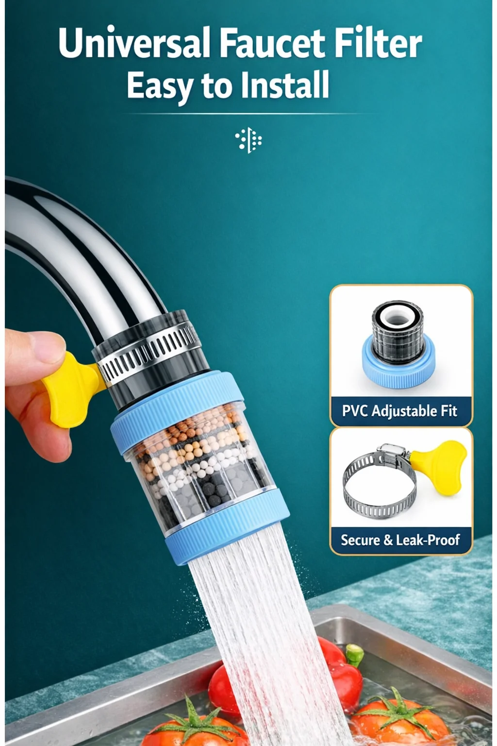 Flexibler Wasserhahn-Verlängerer mit Filter, 360° ° Biegbare Anti-Spritz-Wasserhahndüse, Küchenspüle Wasserfilter Belüfter Verlängerungsrohr – Detail 11