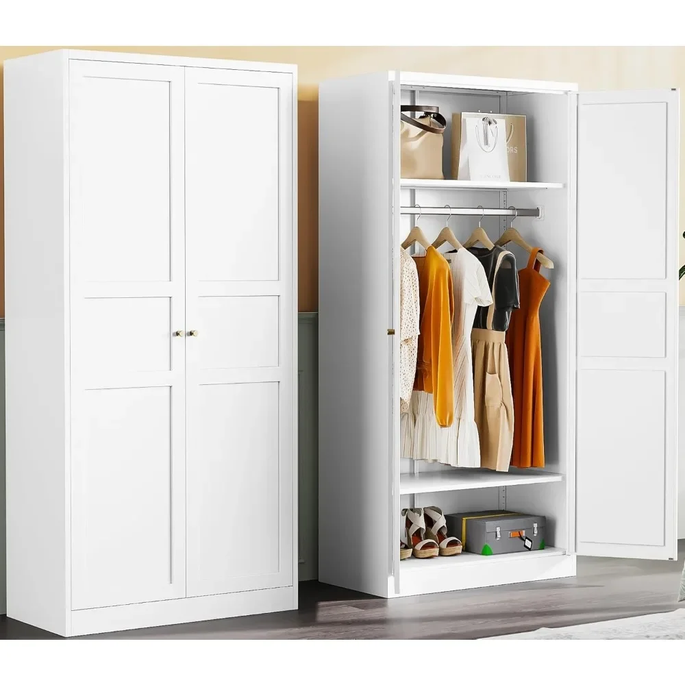 Metal Wardrobe Cabinet with Hanging Rod,White Armoire Wardrobe Closet,Metal Clothing Storage Cabinet with Adjustable Shelves 3