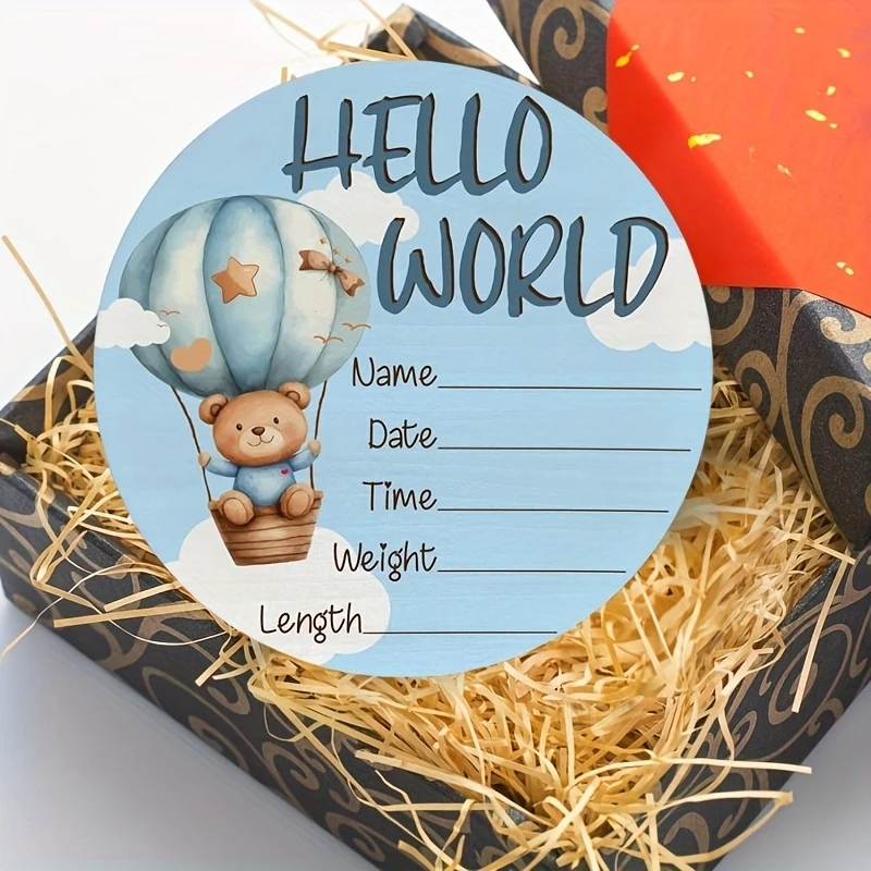 1pc 나무 출생 발표 기호 Hello World 테마, 새로운 어머니 샤워 보육 12월을 위한 사진 소품용 맞춤형 필드 포함