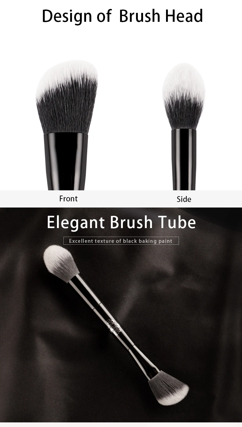 Description Picture 5 of itemKat Von D- Makeup Brush 23 Double Head Powder Brush Soft Fiber Hair Elegant Black Handle Brand Makeup Brushes for Woman