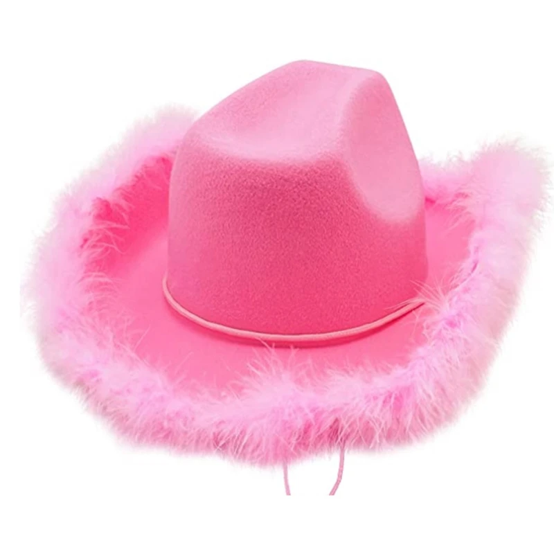 449B Casual Cowgirl Hat Western Cowboy Hat Fluffy Feather Brim Cowboy All-match for themed Birthday Party Photo Prop cowboy hats cowgirl hats