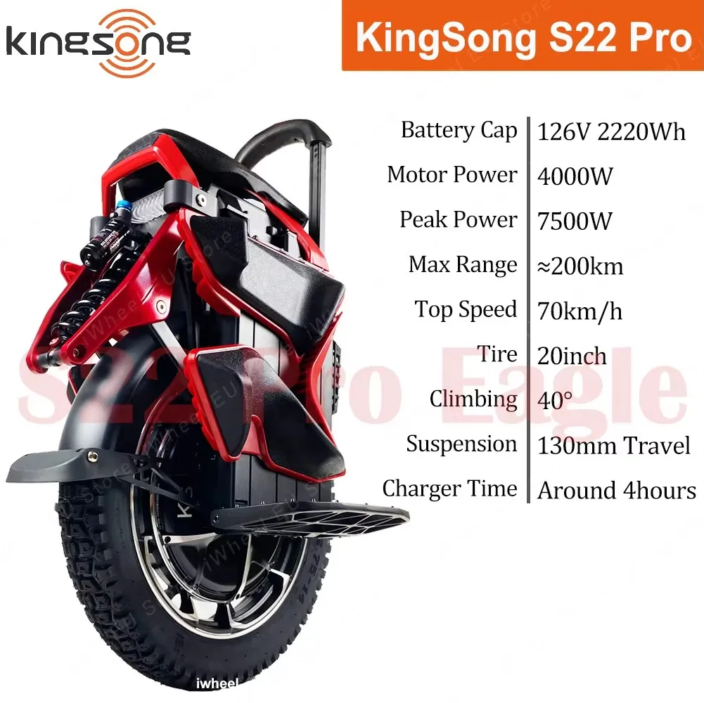 Newest KingSong S22 Pro 126V 2220Wh Electric Unicycle 4000W