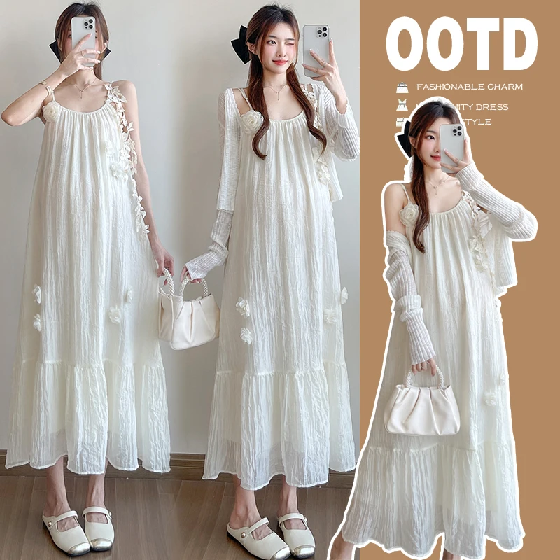 P65515# Maternity Clothes Ruffles Design Cardigan Patchwork 2 Pcs Maternity