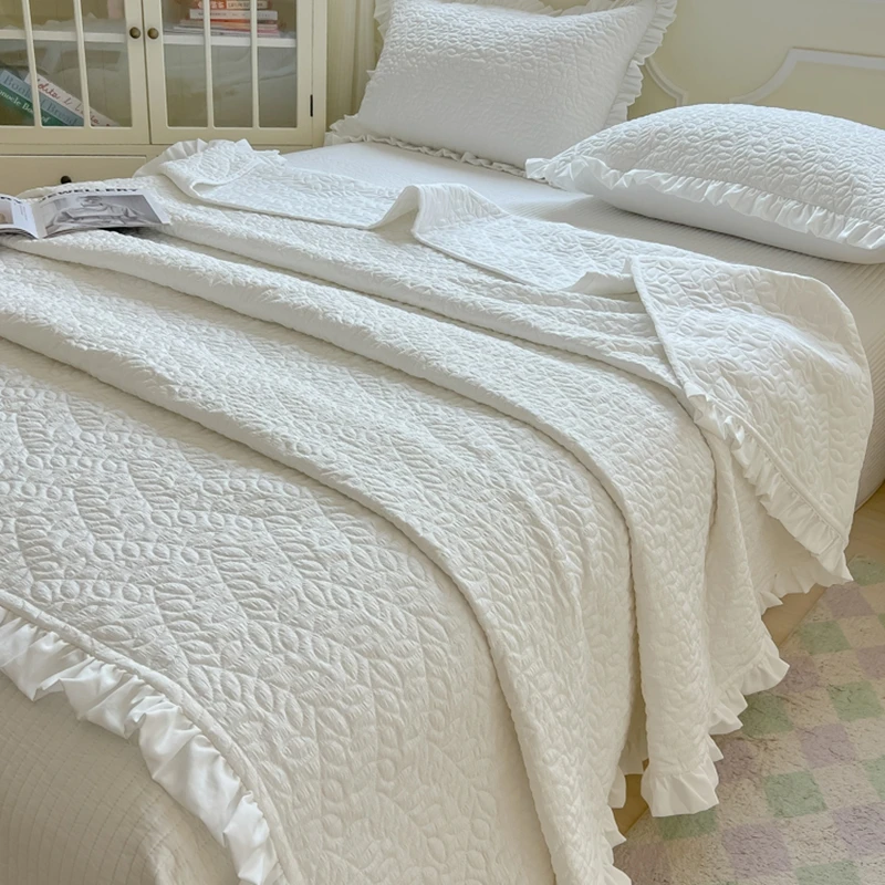1/3 stücke Koreanische Weiß Stepp Blatt Rüschen Sommer Quilt Oder Klimaanlage Tröster + Kissenbezug Set, decke Hause Tagesdecke 150*200 cm – Detail 2