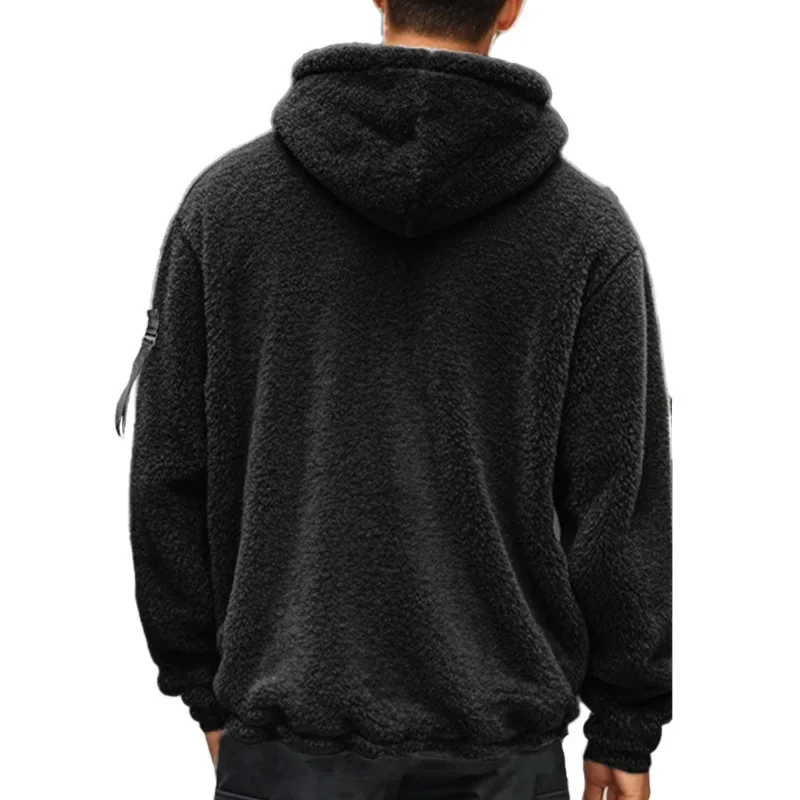 Herren-Doppelseitige Arctic Fleece Loose-Fit Kapuzenjacke mit Reißverschluss – Detail 10