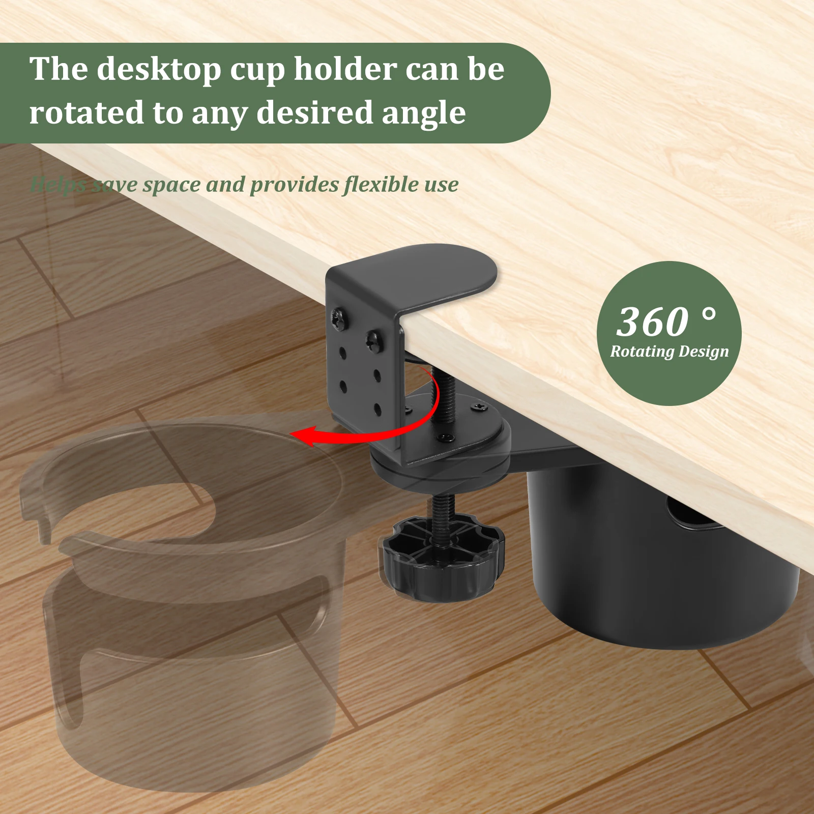 Desk Cup Holder Clamp Universal Adjustable Height Clip On Coffee Cup Holder 360° Rotation Desk Coffee Bottle Rack for Office
