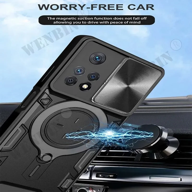 Case For OPPO Reno 8T A98 A53 A52 A17 A16 Realme 10 Pro C55 Magnetic rotating sliding camera 360 Rotate Kickstand Case Cover_voghion.com