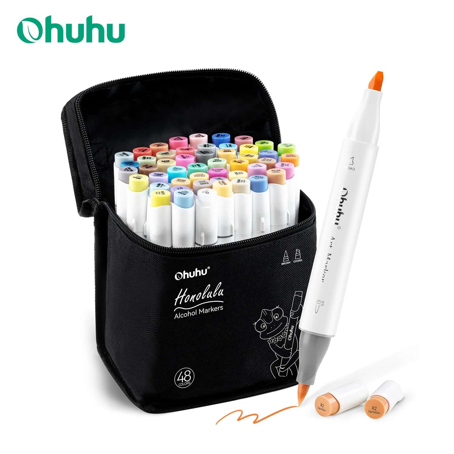 Ohuhu Honolulu 48 Mid-tone Colors Marker Pen Set Alcohol Art Markers Refillable Dual Tips Sketching Drawing School Art Supplies