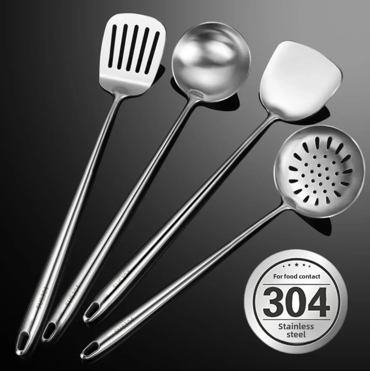 Long Handled Stainless Steel 304 Cooking Spatula For Stir Fry Kitchen Tools Home Use Soup Spoon Chef Partition Factory