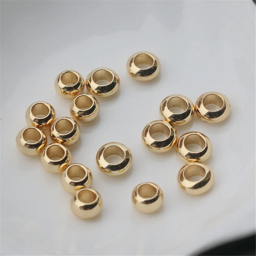 

14K Gold Plated Copper Beads Large Hole Bead Rope Fixed Tire Spacer Beads for DIY Jewelry Making Components Bracelets Accessorie