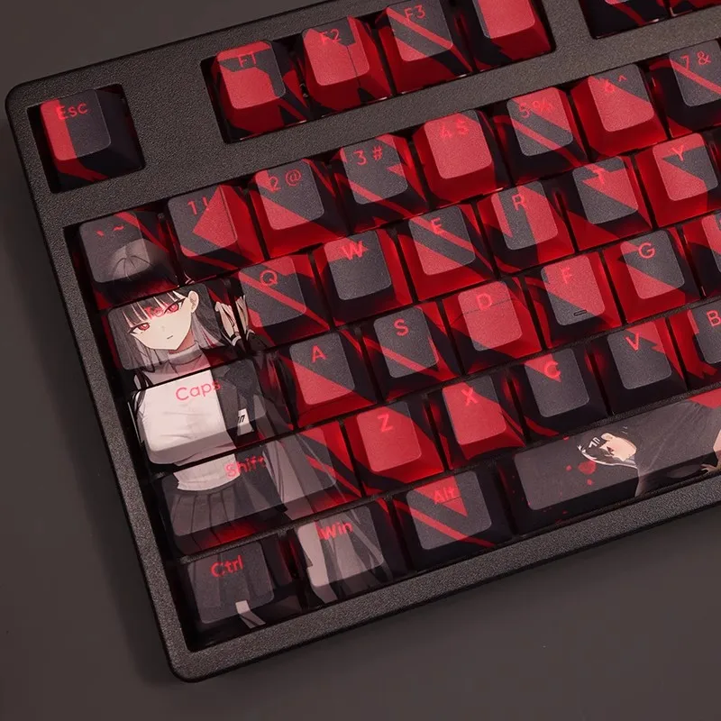 Azul Arquivo-felicia Mitsuki Backlit Keycaps Cartoon Jogo de Anime Pbt Caps Chave 61 87 104 108 Layout Perfil Cereja Set - Imagem 6