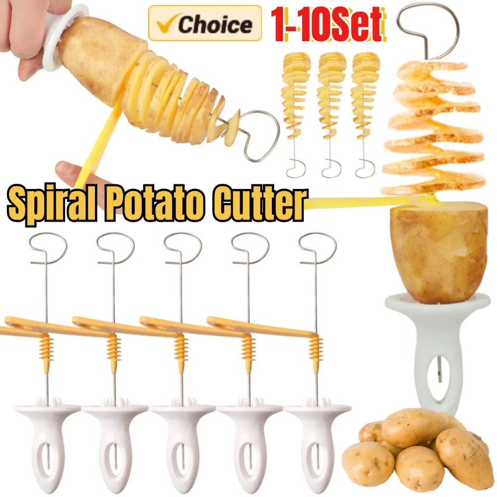 Spiral Potato Cutter with 4 Stainless Steel Sticks Manual Twisted Potato Slicer Reusable Potato Twister Kitchen Gadgets Spiral Potato Cutter with 4 Stainless Steel Sticks Manual Twisted Potato Slicer Reusable Potato Twister Kitchen Gadgets