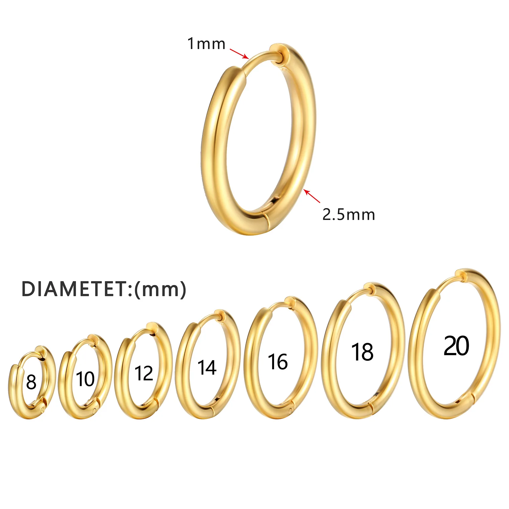 Sleek Stainless Steel Small Hoop Earrings 8-20mm