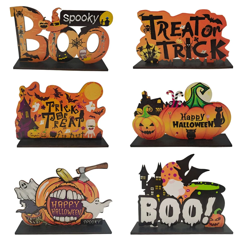 

Halloween Wooden Ornaments Pumpkin Ghost Trick or Treat Pendants Halloween Party Decoration for Home Door Hanging Signs Kids Toy